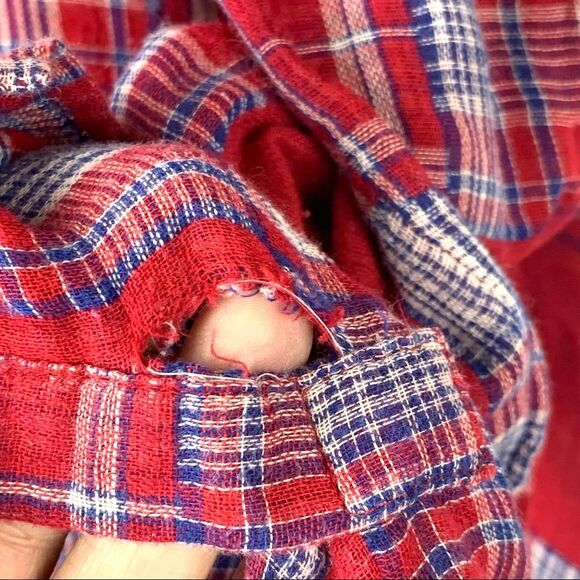 7 For All Mankind Red Flannel Color-block Shirt Size Medium - Picture 9 of 9